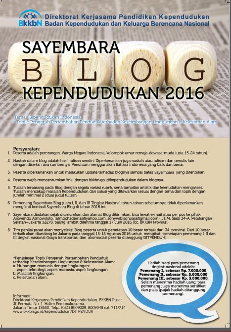 Lomba Blog BKKBN Berhadiah Uang 15 Juta Rupiah