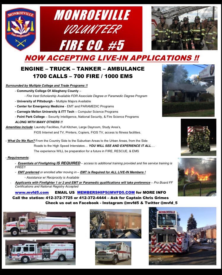 MVFD_5's tweet image. FREE COLLEGE OR MEDIC with @CCAC Fire Vest Program! Live-In Spots open! contact membership5@mvfd5.com for more info
