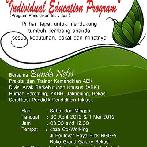 jantisutikno's tweet photo. Yuk ikut 2 hari dlm  program dukungan anak berkebutuhan khusus yg berkesinambungan &amp; tertata. Hub nuriy 085692696900 https://t.co/2LZH2am29P