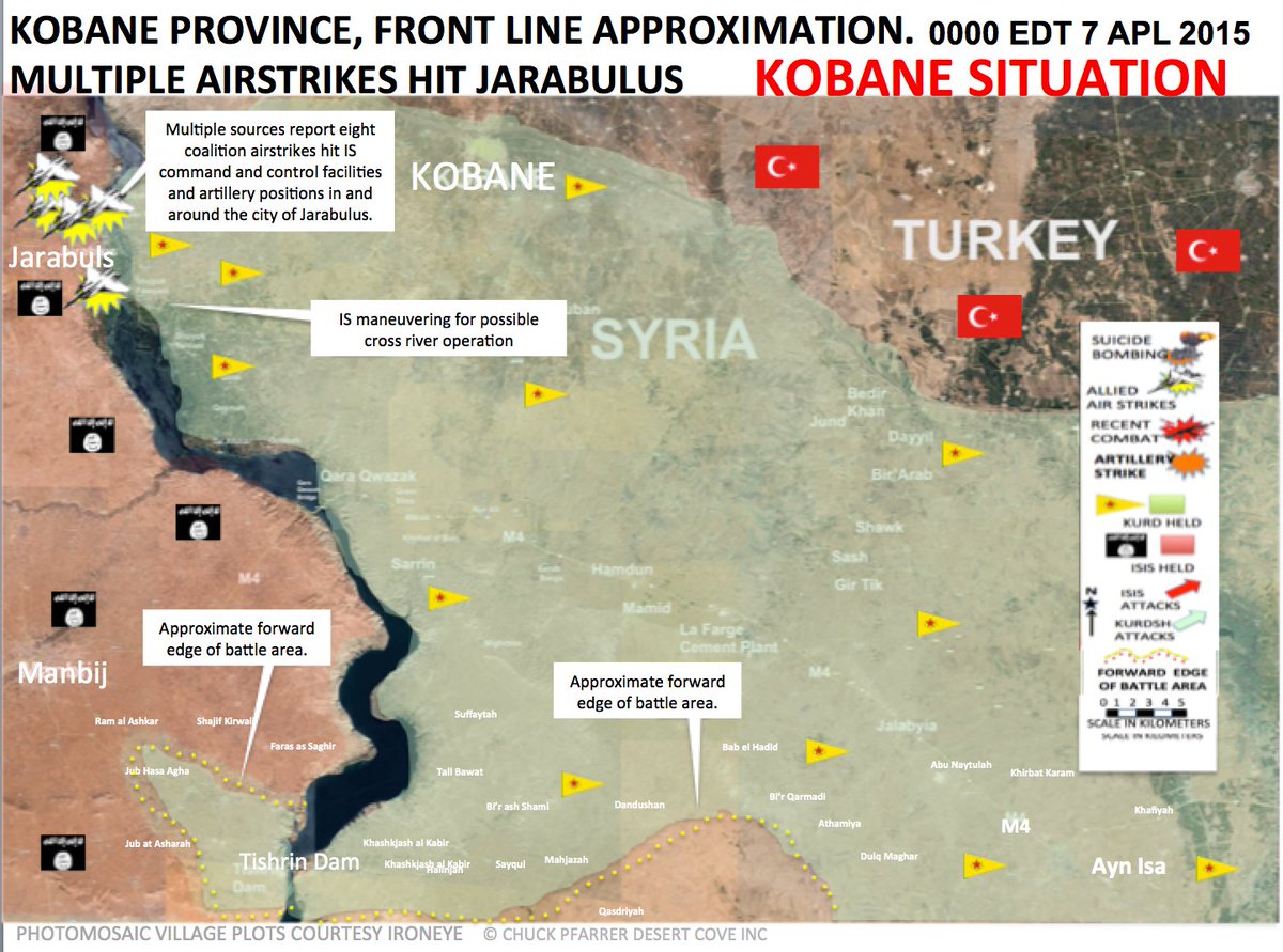 ChuckPfarrer's tweet photo. KOBANE SITMAP: 2345 EDT 06 APL 2016. Eight coalition airstrikes hit IS command and control near Jarabulus. https://t.co/NvrcXM50nE