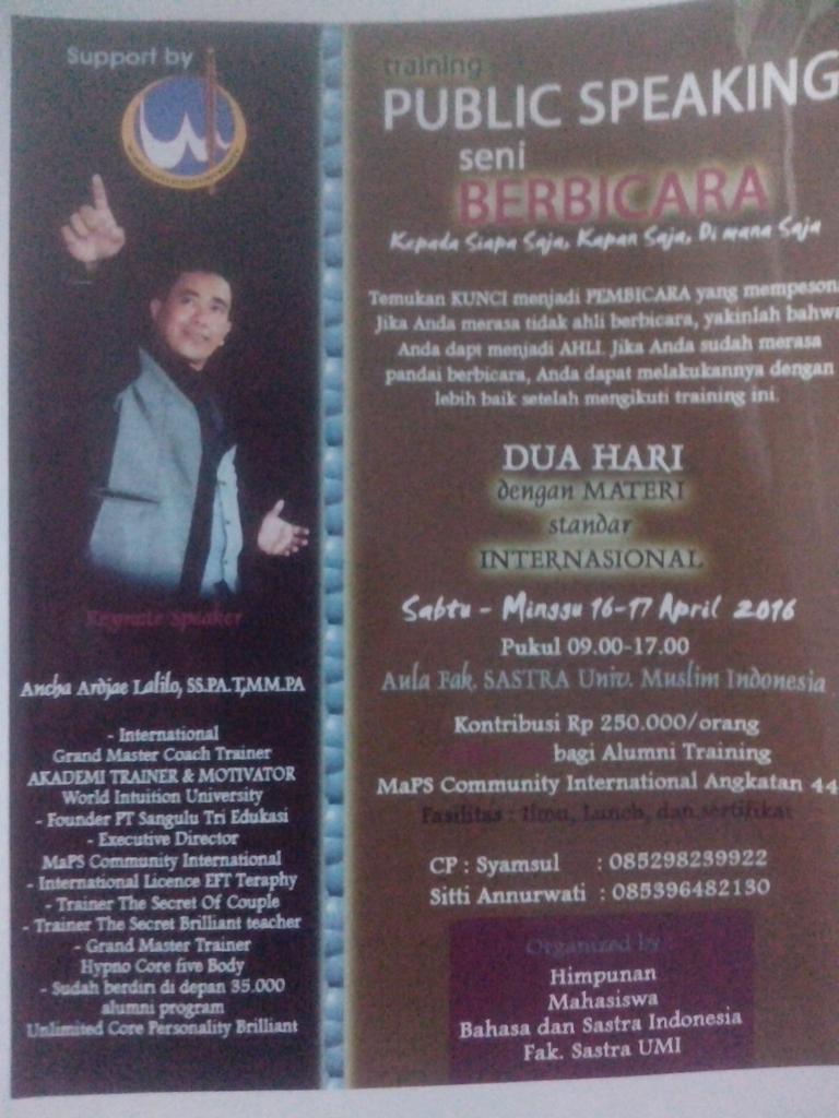 SEMA_FSUMI's tweet photo. #InfoUpdate Public Speaking by Himpunan Mahasiswa Bahasa dan Sastra Indonesia Fak. Sastra UMI https://t.co/iuywASe5lk