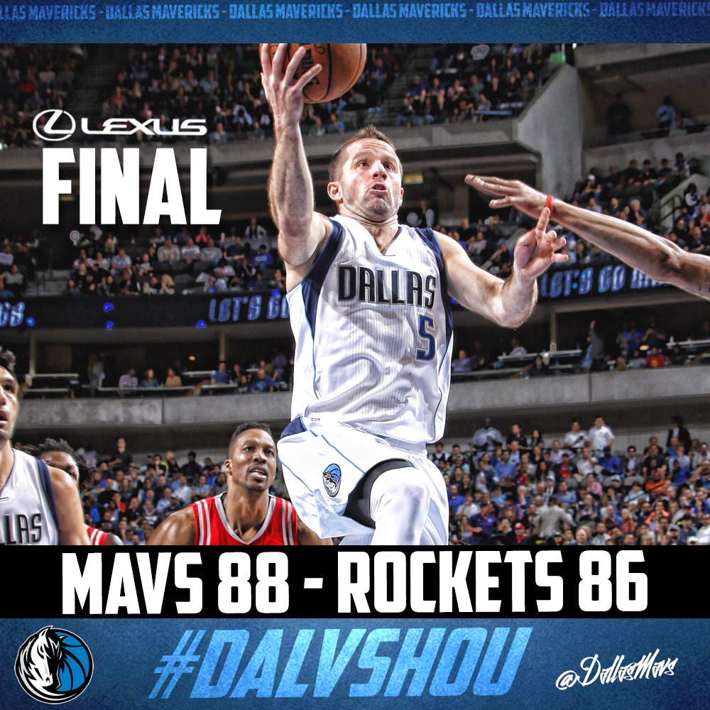 dallasmavs's tweet photo. FINAL: Mavs beat @HoustonRockets 88-86! Matthews 16p/5r, Barea 27p/8a. 

fast break - https://t.co/SvzkceEA0Z https://t.co/eena3UmZXt
