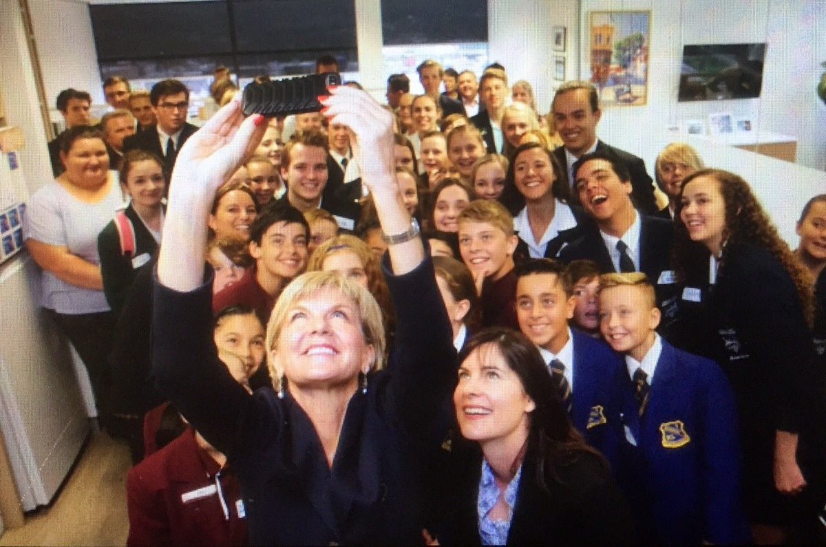 LucyWicksCC's tweet photo. Classic 📷 selfie by @JulieBishopMP at our morning tea with student leaders, captured by Mark at @CCexpressadvoc 😊 https://t.co/fG0Ueez4Sj