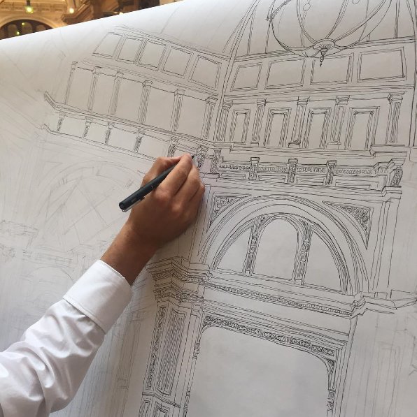 Illustrator Lewis Brownlie has been finding his lines at <a href="/theblockarcade/">The Block Arcade</a> - you can witness his talent until 9 April.