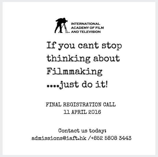 IAFTHK's tweet photo. No more excuses! Final call for Spring Intake. Starts 11 April. #nevertoolate #filmmaking #IAFTHK https://t.co/FZ6kTyRDRB