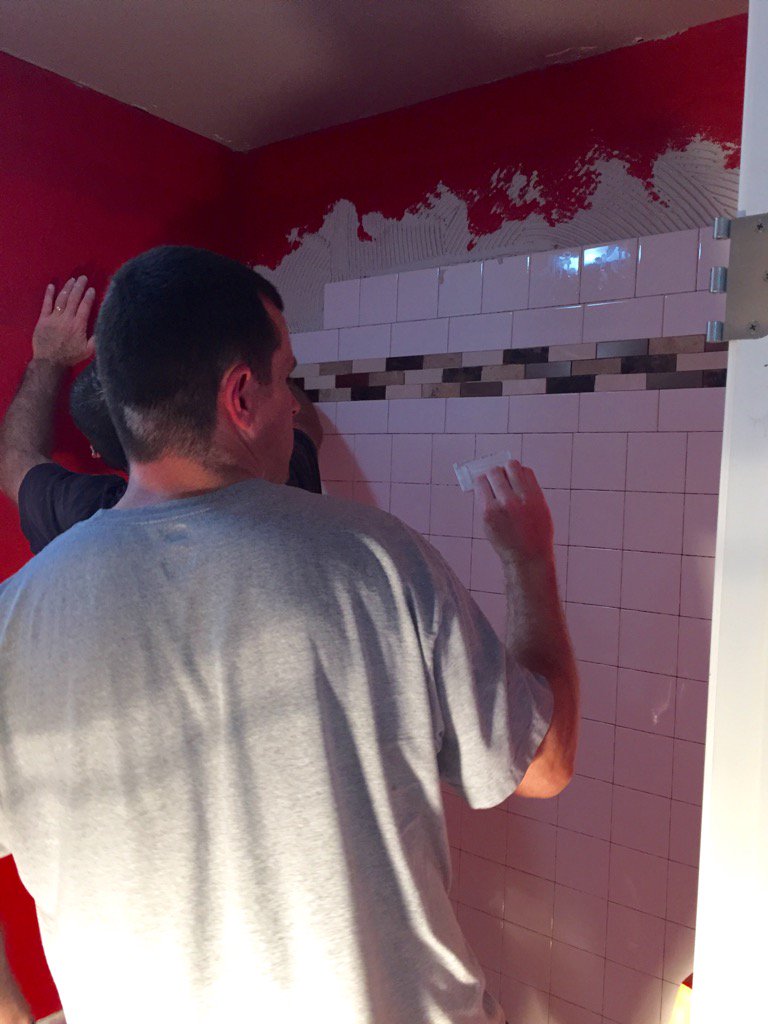 CraftyEsquire's tweet photo. Shower #tile is a work in progress in our first #bathroom now! I just love seeing it all come together! #DIY #home https://t.co/09P1OiueyS