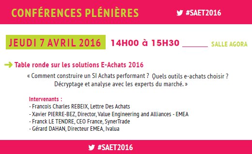 TravailAchats's tweet photo. A 14h au salon #SAET2016 table ronde sur les solutions e-achats https://t.co/pEHeVsDuZ9