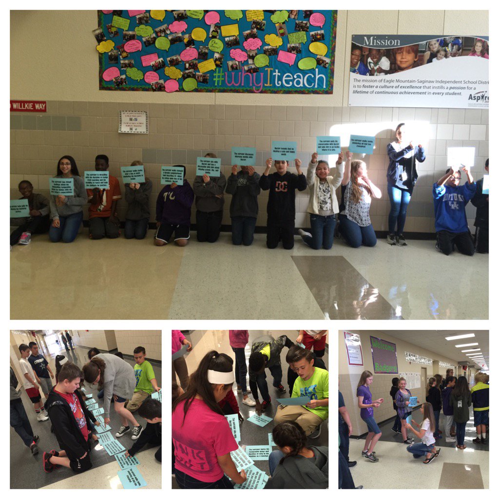 tx_reader's tweet image. #Badgers using our nonverbal skills to create a human plot map #badgerpride #learning #Teamwork