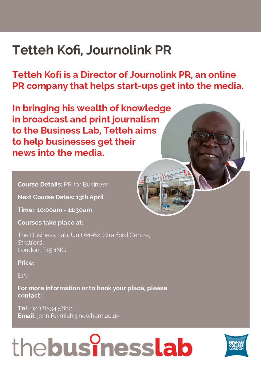 CIPsNewham's tweet image. Less than a week till @TetKofi Workshop @BusLabStratford on Harnessing the powers of PR!  ➡goo.gl/ZRLTjh ⬅