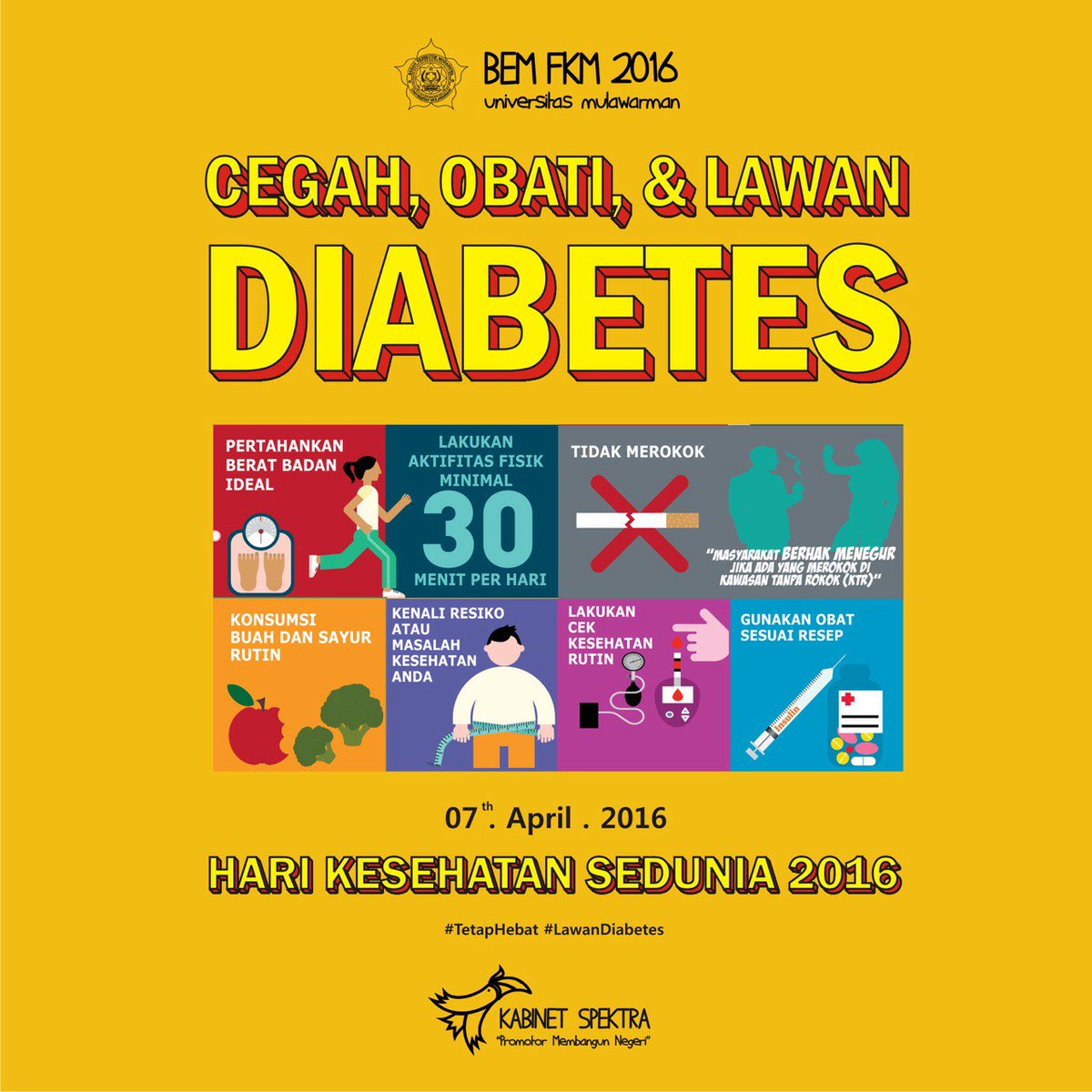 BEMFKMUNMUL's tweet photo. Hari kesehatan sedunia 2016 yang diperingati 7 april mengusung tema "cegah, obati dan lawan diabetes sekarang juga." https://t.co/rctIhYG5ca