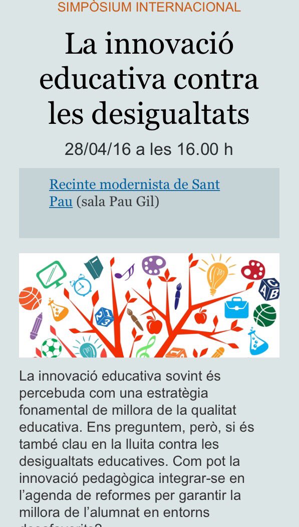 ismaelpalacin's tweet photo. Inscriu-te ara al SIMPÒSIUM 
"La innovació educativa contra les desigualtats"
28 abril tarda
https://t.co/mvzAqoJi5j https://t.co/xgMPAa1f76