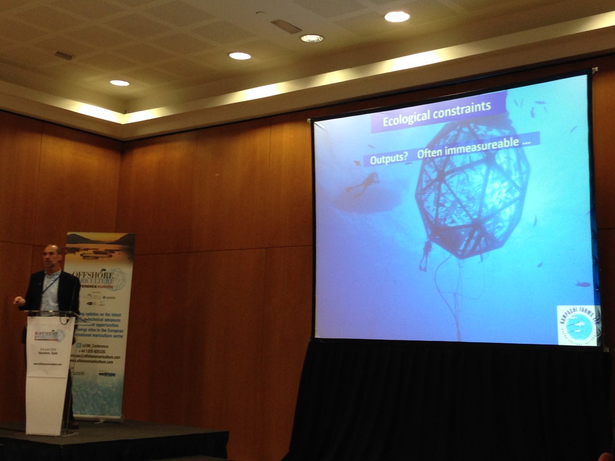 FAOfish's tweet photo. Day2 #Barcelona's #Offshore #Mariculture Conf,KampachiFarms' Sims: ecological footprint deepwater offshore #fishpens https://t.co/2UMDg8vTTx