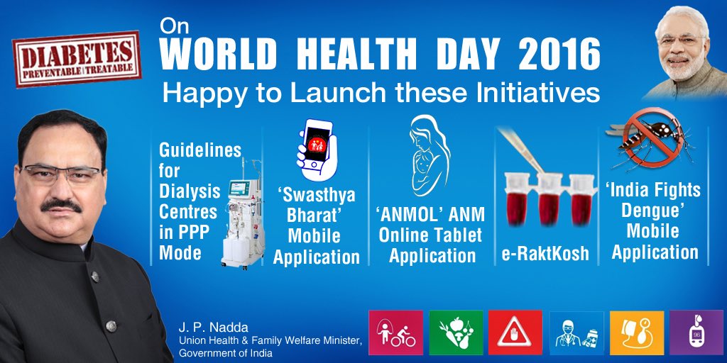 JPNadda's tweet photo. Happy to launch​ these new initiatives on #WorldHealthDay . Major steps towards #HealthyIndia https://t.co/MJHRSOVbLD
