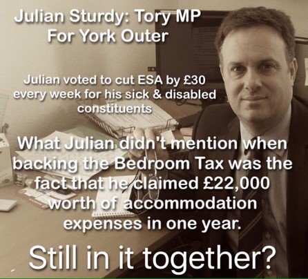 Rachael_Swindon's tweet photo. This one is Julian Sturdy. He voted to cut ESA. It seems being a 1st class hypocrite comes with being a Tory MP. https://t.co/RSMWWHcDOZ
