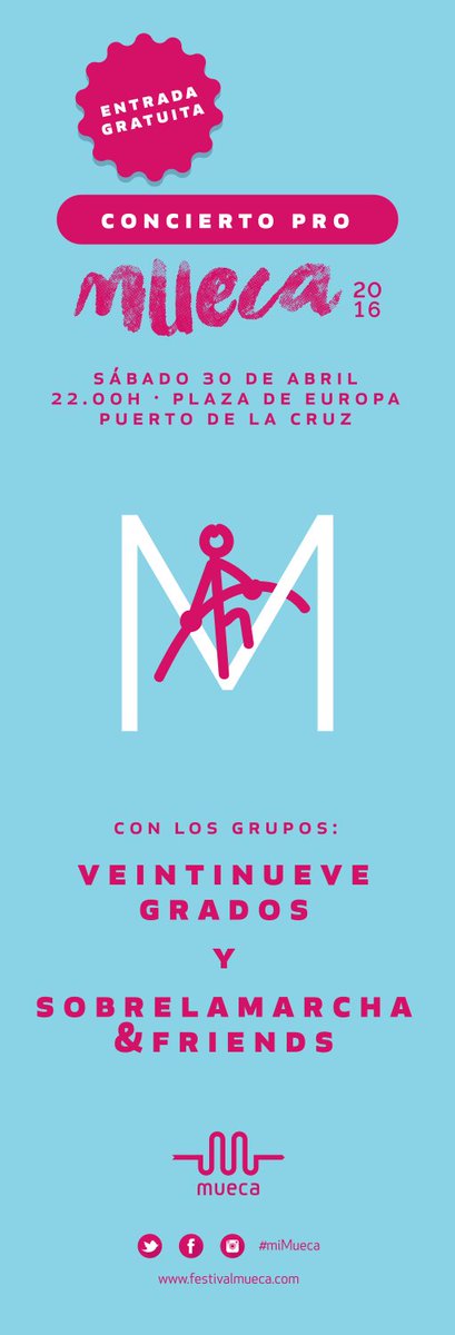 ¡Ven al concierto Pro Mueca el sábado 30 de abril en Puerto de la Cruz! 
#miMueca