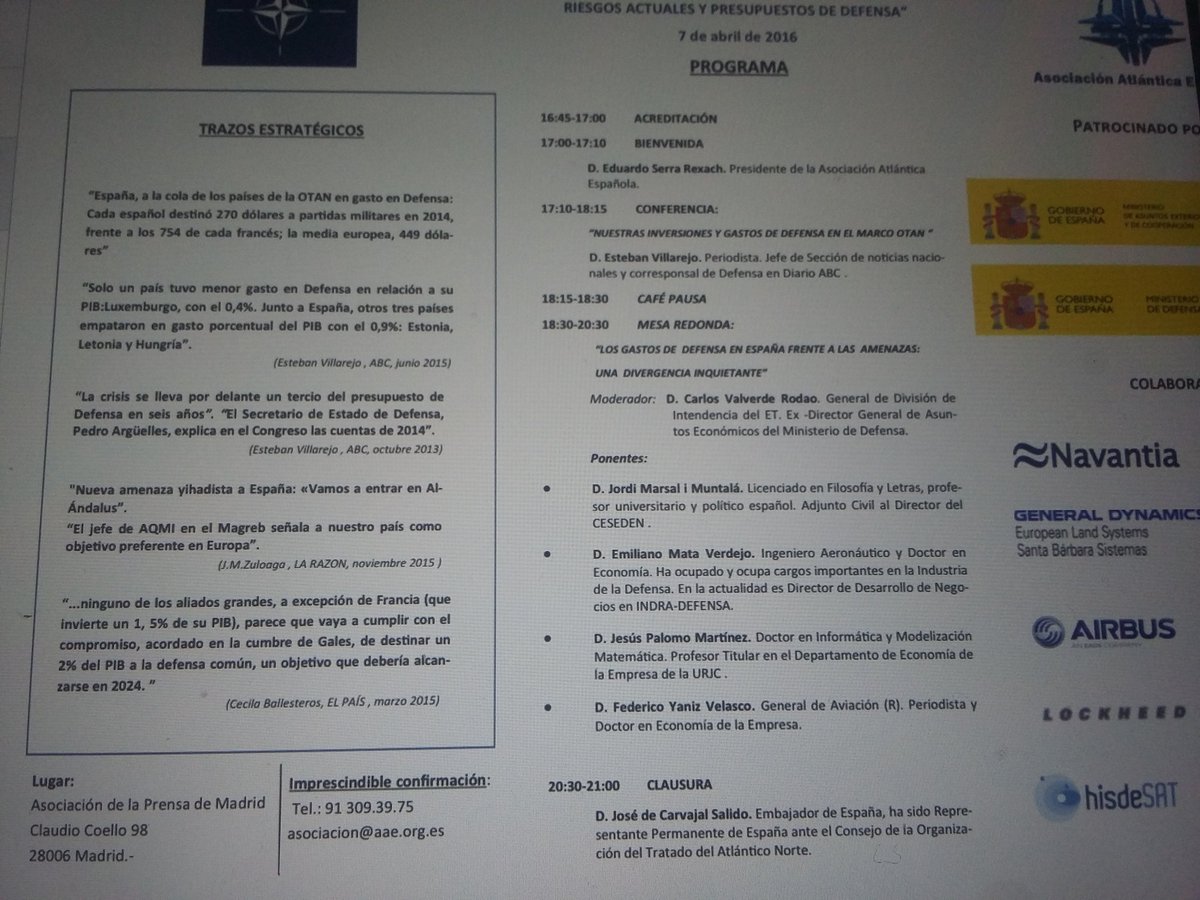 Villarejo's tweet photo. Hoy en @aprensamadrid participo en conferencia Asociación Atlántica Española. OTAN a debate.17h Claudio Coello 98. https://t.co/xYOghzNxpM