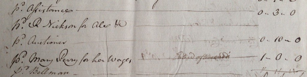 In 1777 the sale totalled £28 10s 2d, written on back "Paid Auctioneer 10 shillings"....times have changed #40% ;)