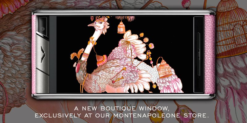 vertu's tweet photo. Visit our Montenapoleone Boutique to see our exclusive window design by #LisaRampilli #CabanaMagazine #Vertu https://t.co/MqEs0Ysidh
