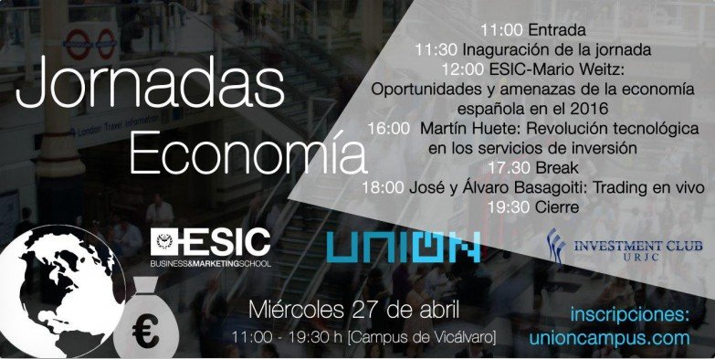 URJC_IC's tweet photo. No te pierdas esta oportunidad: Jornadas de Economía, el 27 de Abril! ¿A qué esperas para coger tu entrada? https://t.co/RxHUrVXTGX