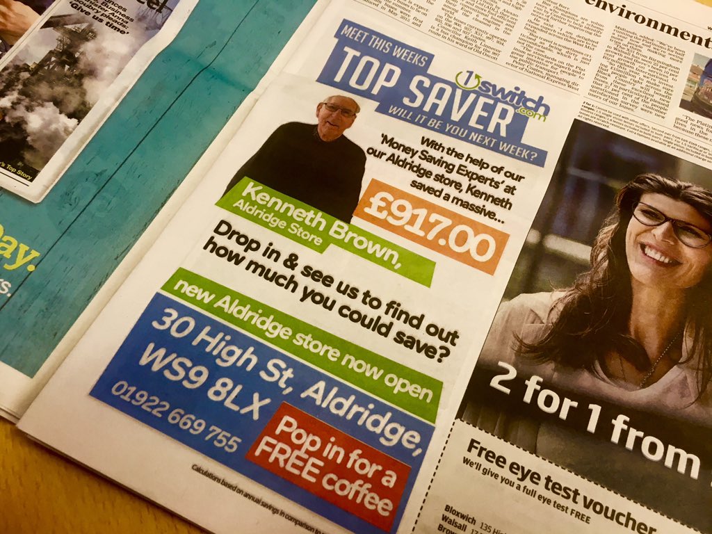 Just reading the <a href="/WalsallAdv/">Walsall Advertiser</a> &amp; see the advert we designed for <a href="/1switchuk/">1Switch</a> top saver is looking good! <a href="/AldridgeHour/">#AldridgeHour</a>