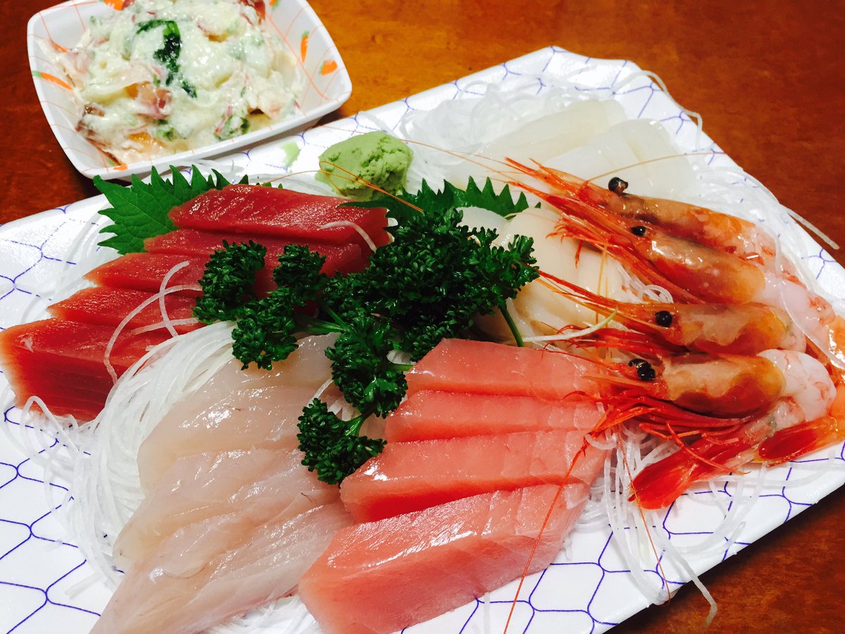 Mizuki 青木魚店 上三川町 お刺身盛り合わせ 1 500円分 と ホッキ貝サラダ T Co Nglqyrwtb7