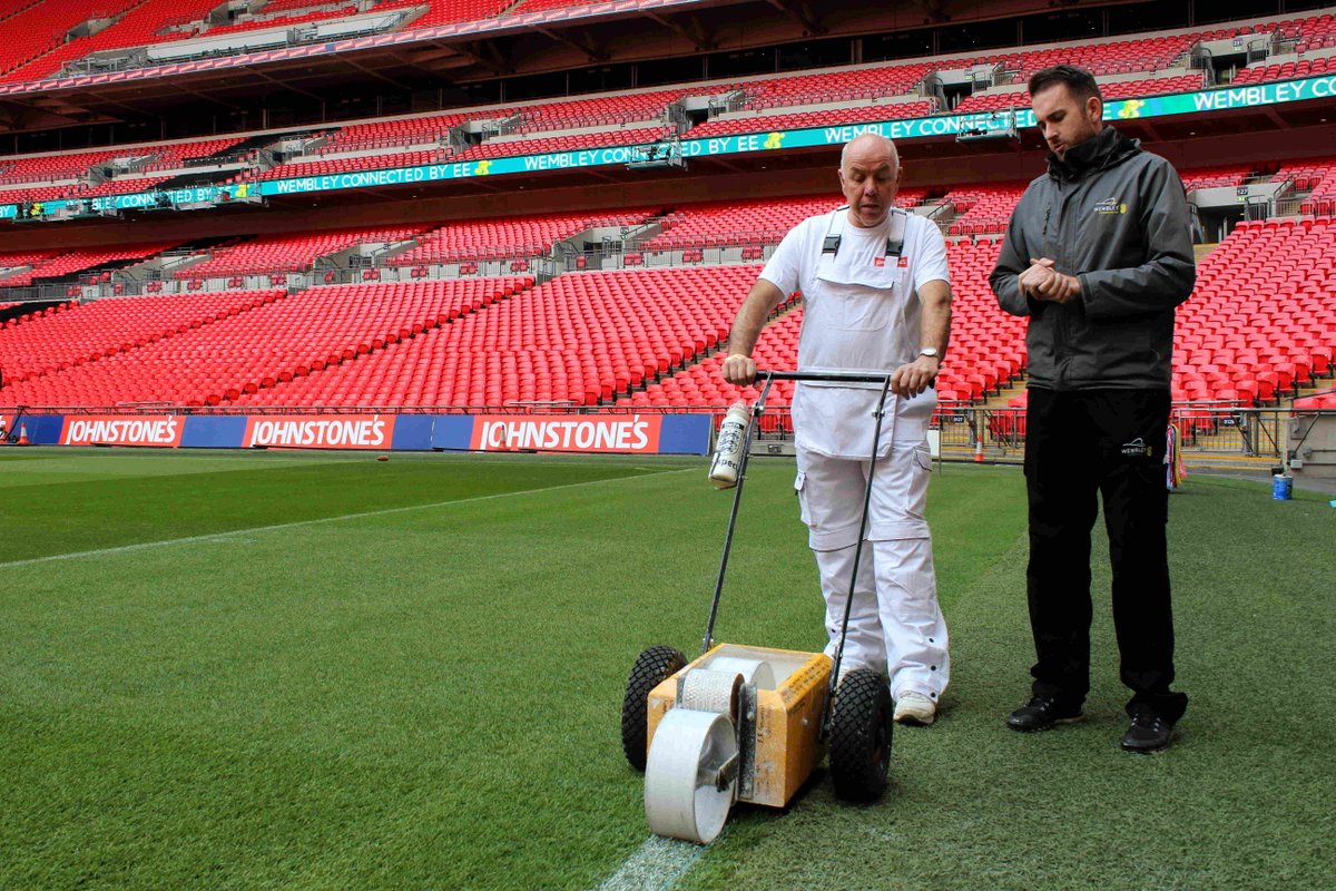 Decorator John Lydon completes Wembley job, painting the lines before the #JPT10 Final bit.ly/1RR0bWM