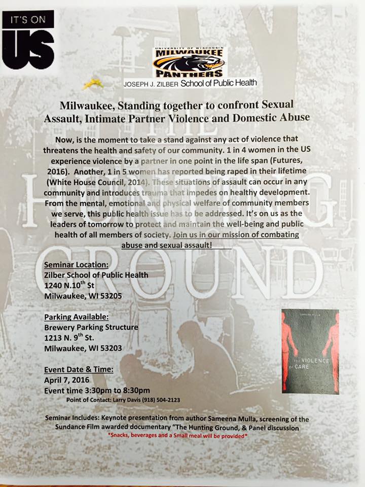 phgsa_uwm's tweet photo. Tonight @publichealthUWM: Free showing of "The Hunting Ground" #NPHW #dostuffUWM @UWMUnion @uwmreshalls https://t.co/baX30mk955