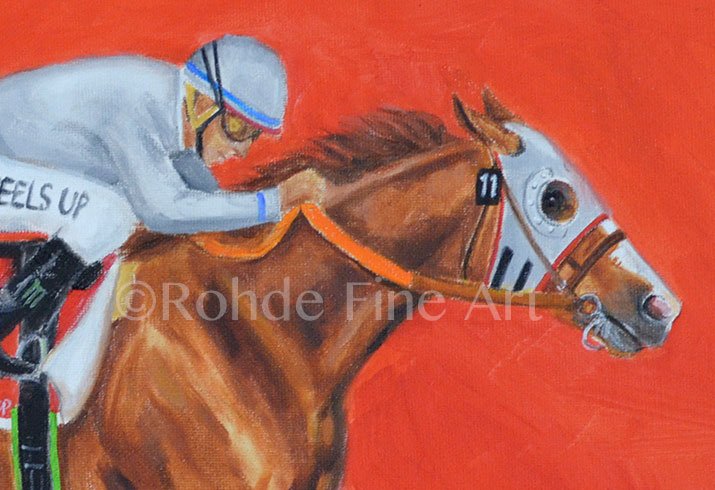 Close-up: original oil painting of #CaliforniaChrome winning the #DubaiWorldCup! (Sold) #HorseRacing #Horses #Rohde