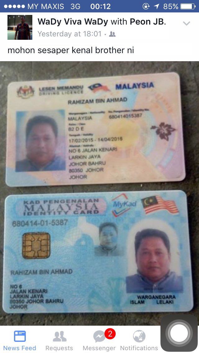 no kad pengenalan johor Robert Mitchell