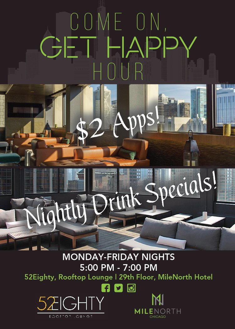 #HappyHour is five days a week now! We're the place to be in #Chicago!