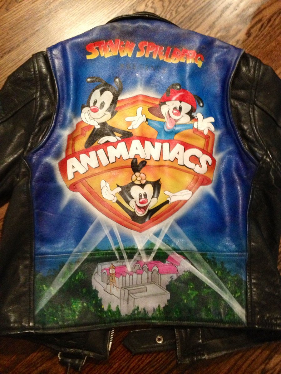 yakkopinky's tweet image. In honor of the BRILLIANT decision by @netflix to air Animaniacs, I present the coolest crew jacket ever.