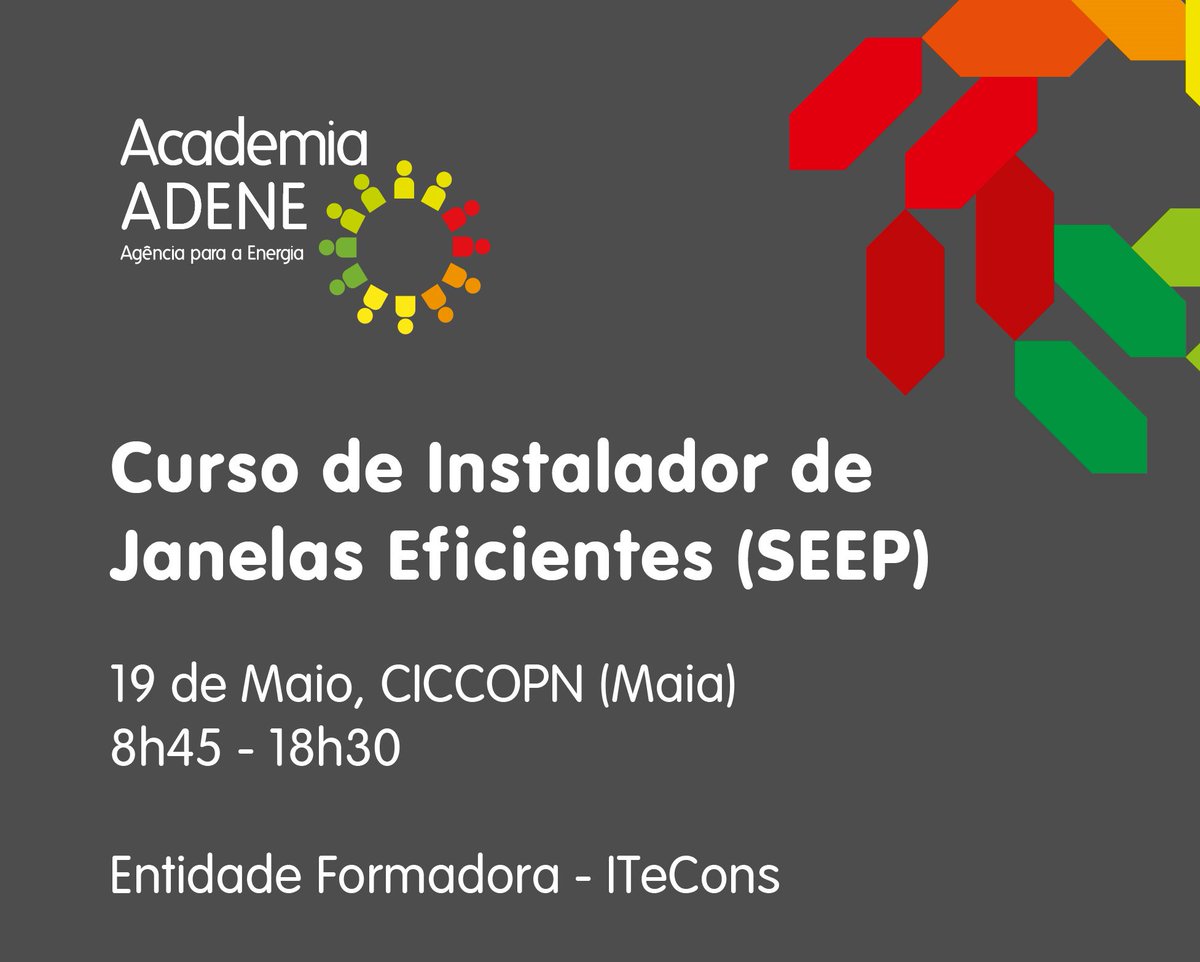 Curso de Instalador de Janelas Eficientes (SEEP), 19 Maio, no CICCOPN, Maia. Inscrições em itecons.uc.pt/index.php?modu…