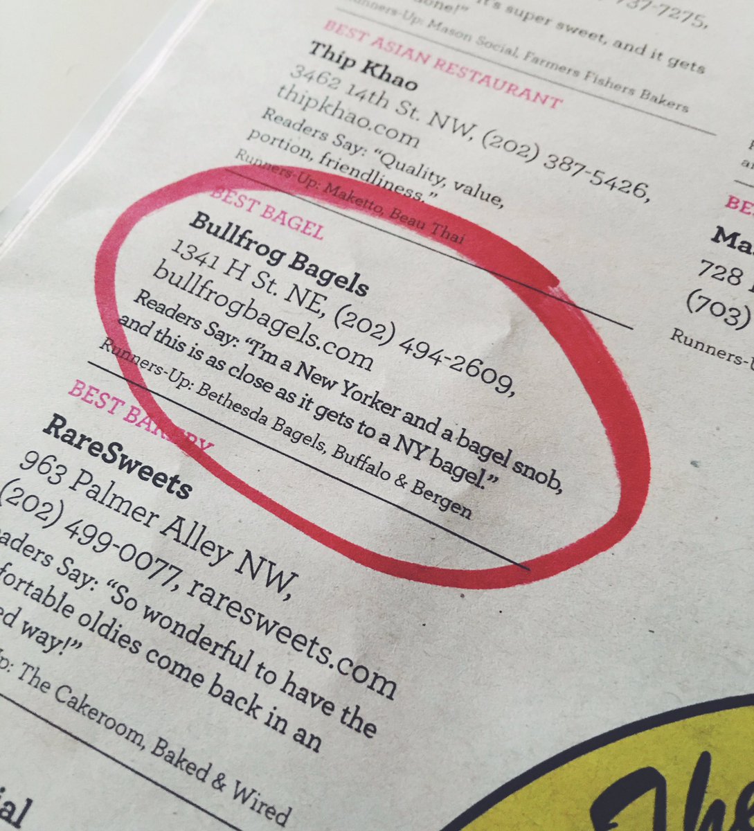 thisisMadeinDC's tweet photo. Congrats to @BullfrogBagels on the #ReadersPicks win for #BestBagel in @wcp's #BestofDC issue! #MadeinDC https://t.co/qUNNbjFAat