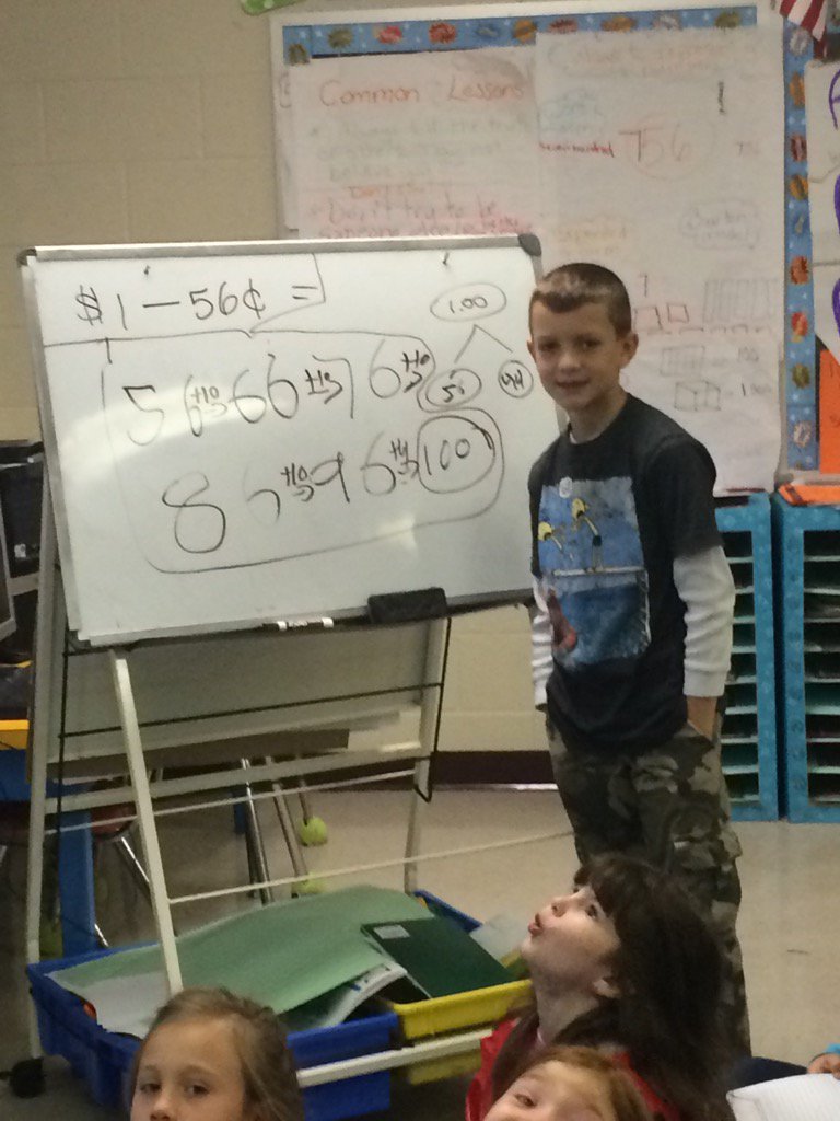 AwesomeinAIG's tweet image. Showing his answer to get change for a dollar! #numberbond #arrowmethod @ashlee_ciccone