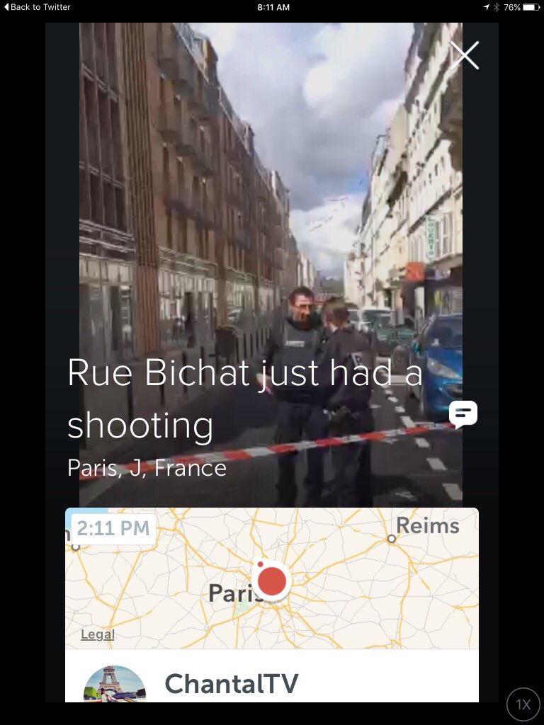 SusanToba's tweet photo. .@ChantalTV on #Periscope: Rue Bichat just had a shooting https://t.co/e7FtO1FEN5 https://t.co/JrJIhVxpwL