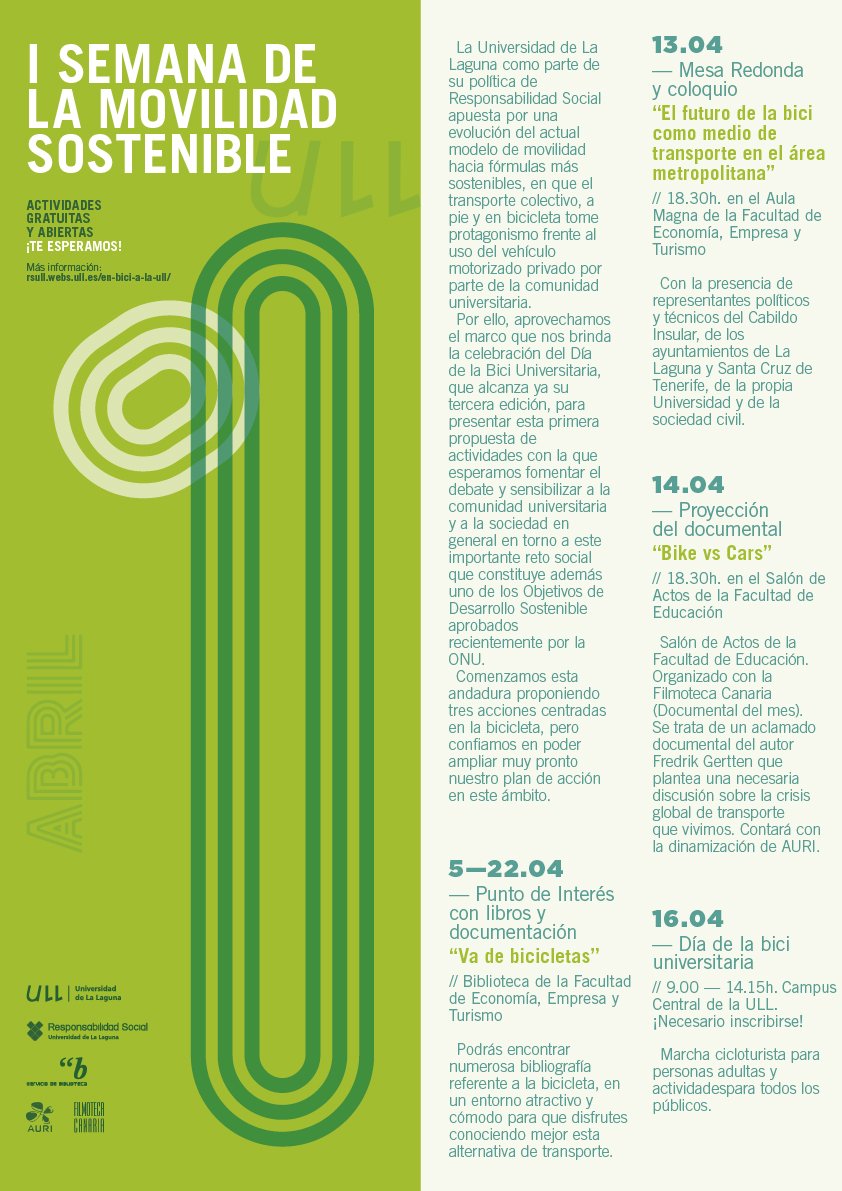 ULL's tweet photo. De forma complementaria al #DiaDeLaBiciULL surge la I Semana de la Movilidad Sostenible con numerosas actividades https://t.co/fnhHEeDqkQ