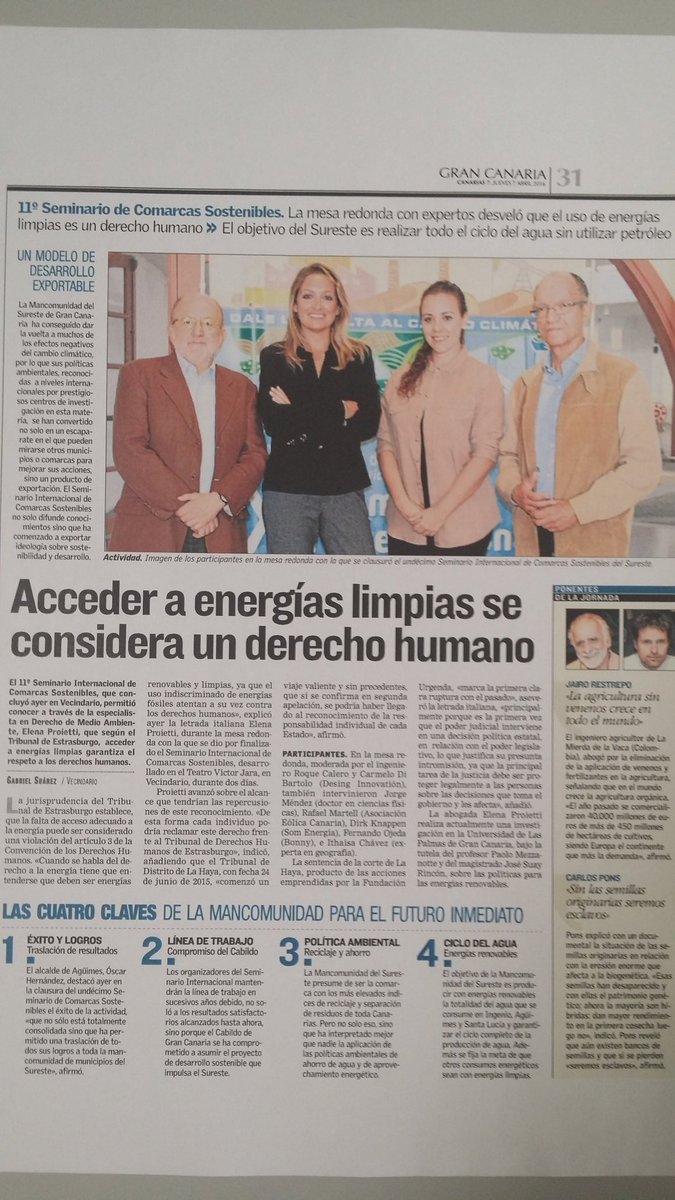 Surestegc's tweet photo. Acceder a energías limpias se considera un derecho humano @canarias7 
Seminario Comarcas Sostenibles #SICS2016 https://t.co/wKhGkv00qQ