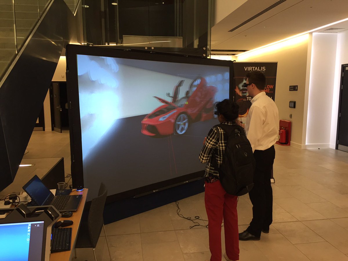 Virtalis's tweet photo. Demoing a portable immersive #VR system (ActiveMove) & our desktop VR solution @sheffielduni #VRforteaching https://t.co/QG5k5RxZPn