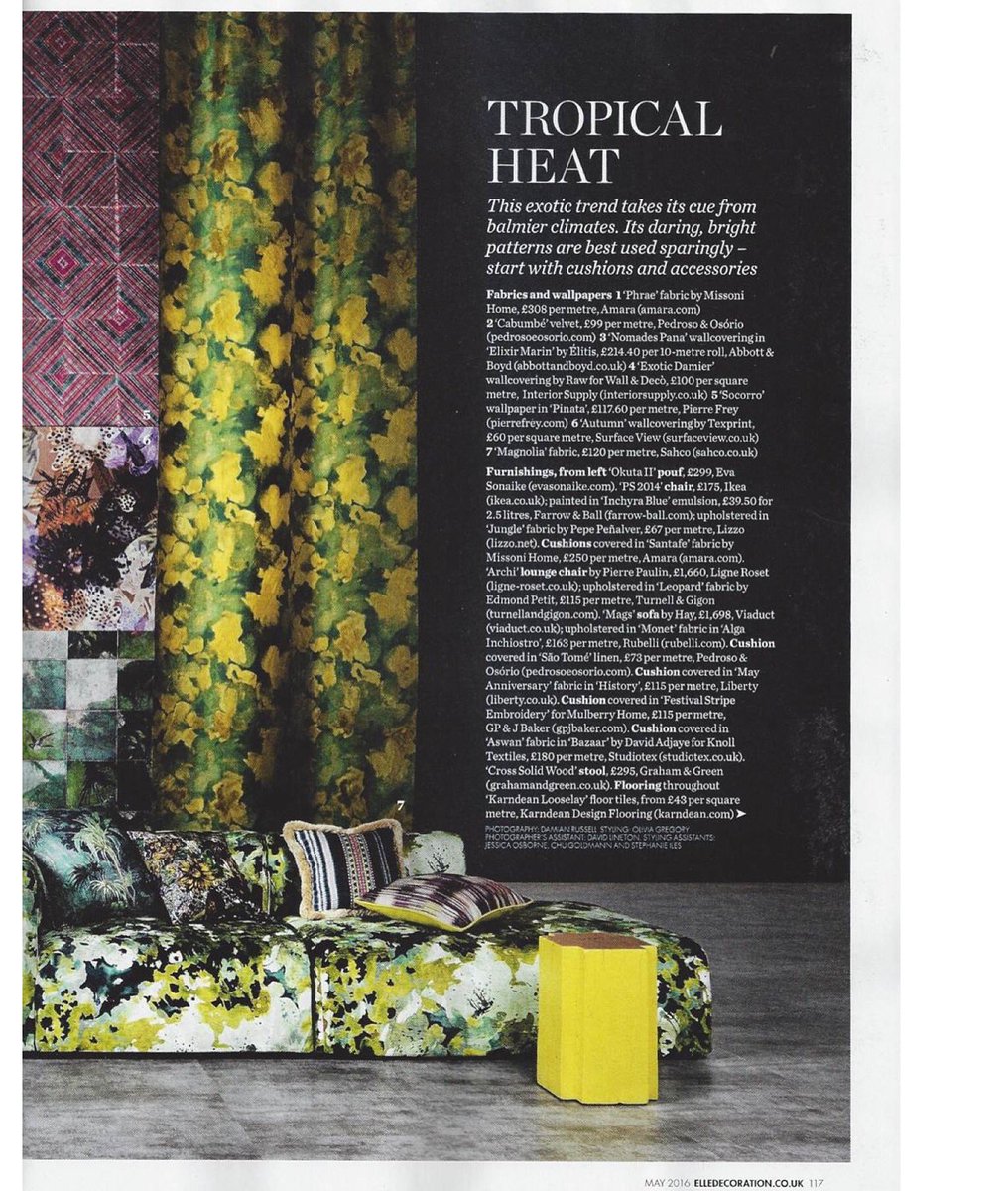 Our beautifully upholstered Rubelli Monet fabric (30162-02) featured in the latest Elle Decoration issue