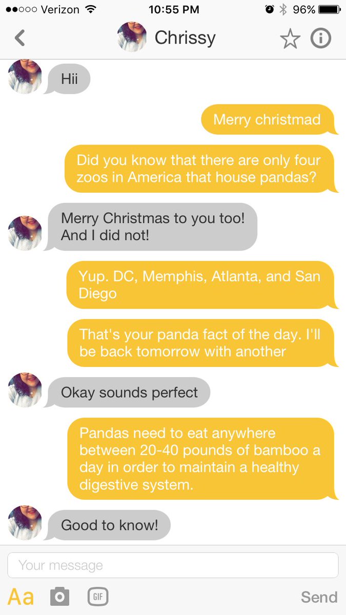 everythinstudnt's tweet photo. Man finds match on Tinder, makes spelling error, panics, sends panda facts for 100 days:
https://t.co/2qcdDkPfzw https://t.co/No8d9IwA0y