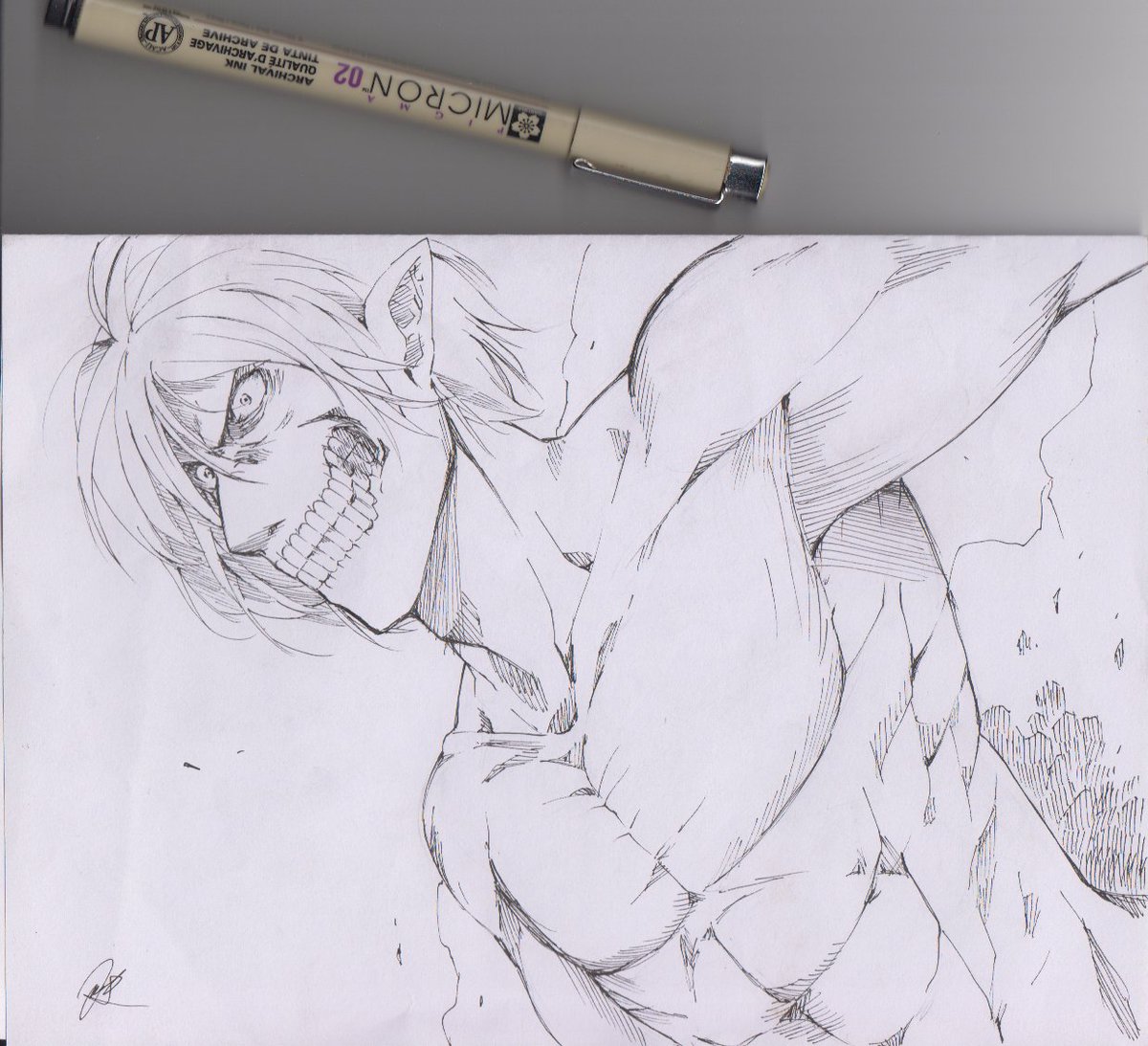 古いファンアート
巨人に変身したエレンの落ち描き 