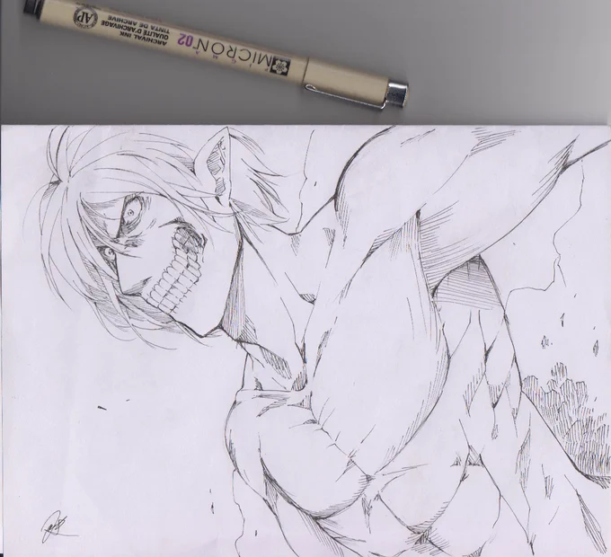 古いファンアート
巨人に変身したエレンの落ち描き 