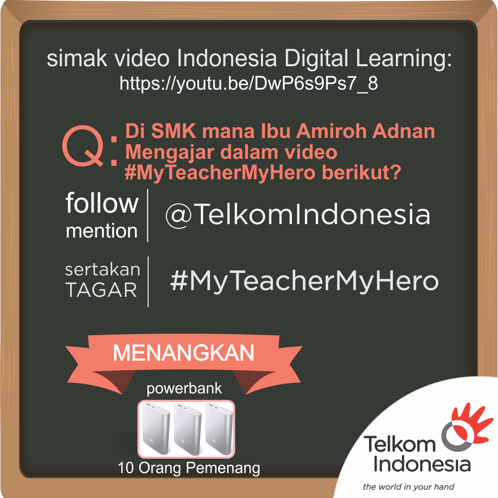 TelkomIndonesia's tweet photo. Kalau sudah ayo follow @TelkomIndonesia dan ikuti kuis #MyTeacherMyHero kali ini https://t.co/w373IbpTL4