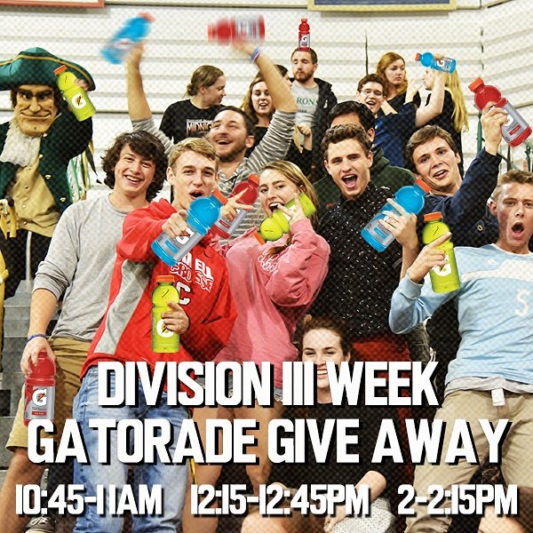 FranAthletics's tweet photo. Gatorade Give Away at Cosmos &amp; Damien during class breaks! #freegatorade #divisionIIIweek #gobarons https://t.co/PB4Zfdcffw