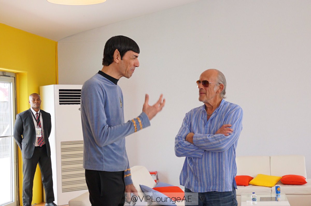 loungedxb's tweet photo. Spock @SpockVegas meets Doc of @BacktotheFuture in #VIPLoungeAE @mefcc #comiccon Dubai. https://t.co/6nGMPjJ6Xu
