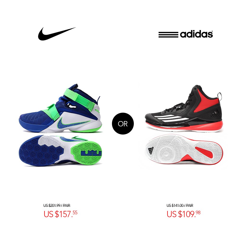 s_snattch's tweet photo. #NIKE or #ADIDAS Which one do you #Like? Now Available ➜ https://t.co/JyJoz0ENxP #basketball #sneakers #sport #style https://t.co/mSKnaFu3uv