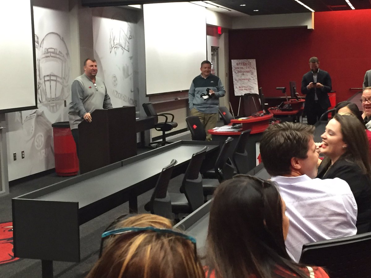jeffreygwood's tweet photo. Getting the Razorback experience with Coach B at the Fred Smith Football Center. @TysonFoods #larclassx https://t.co/vHqSC8UIf5