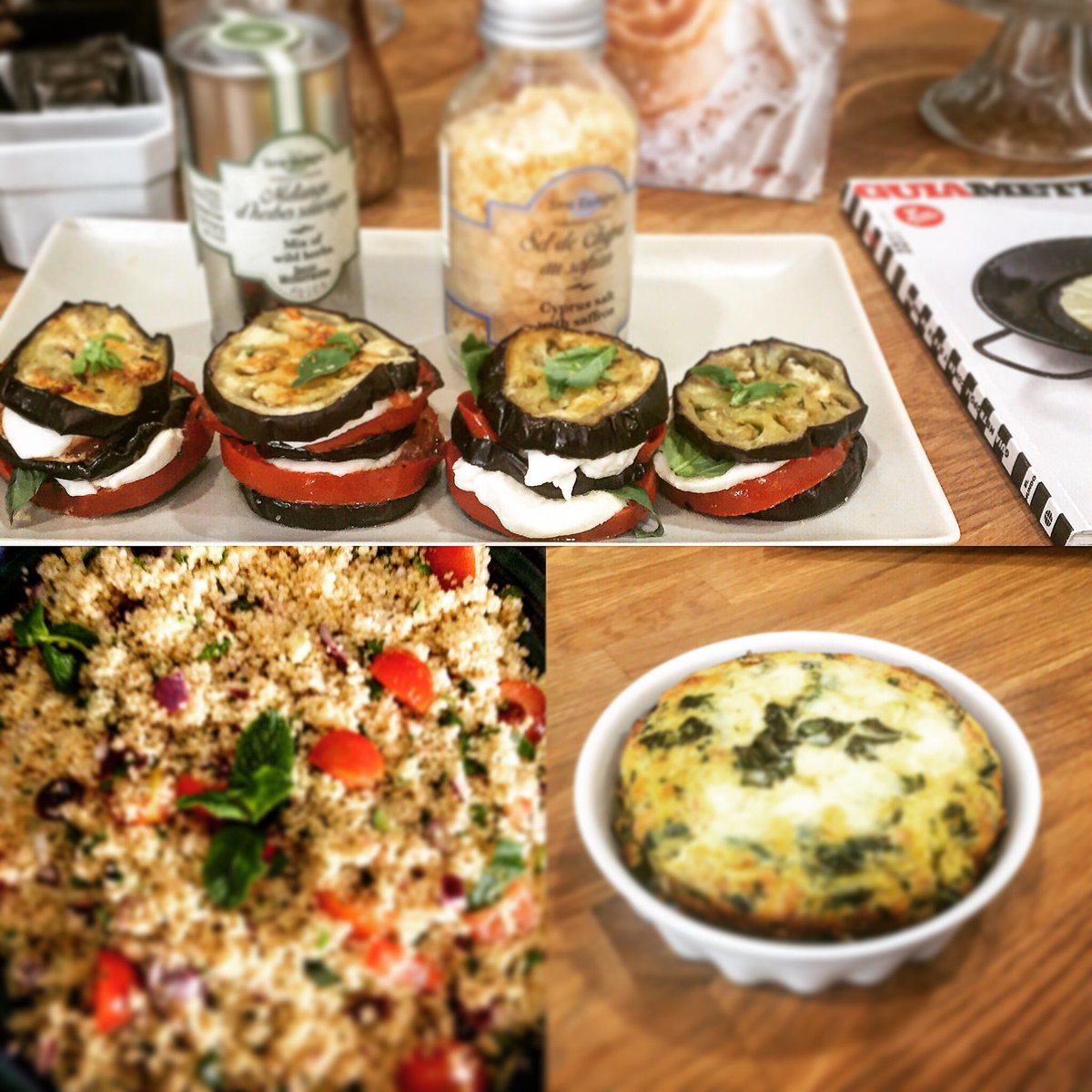 AlotroladoMed's tweet photo. Primavera sana #tabule integral milhojas de berenjenas tortilla de perejil &amp; mozarella #alotroladodelmediterraneo https://t.co/R7pdGUTZU0