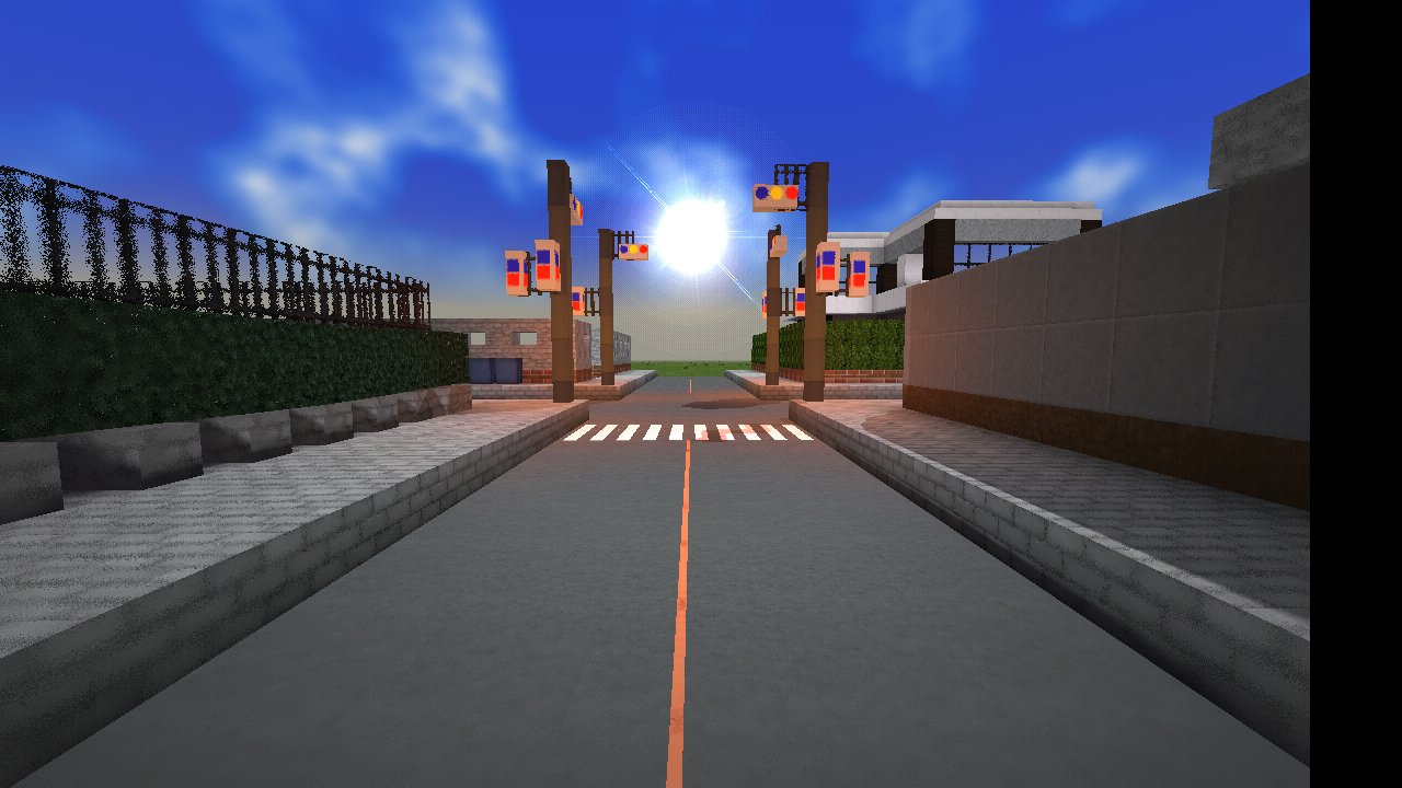 てんびー Minecraft 注 これはpeです 十字路 Modとテクスチャを駆使してなんか風景造ってみたり テクスチャ 他作 Mod 自作 信号機やゴミ箱 道路の線や横断歩道は追加ブロックとして作りました 大体テクスチャが雰囲気を変えてる T Co