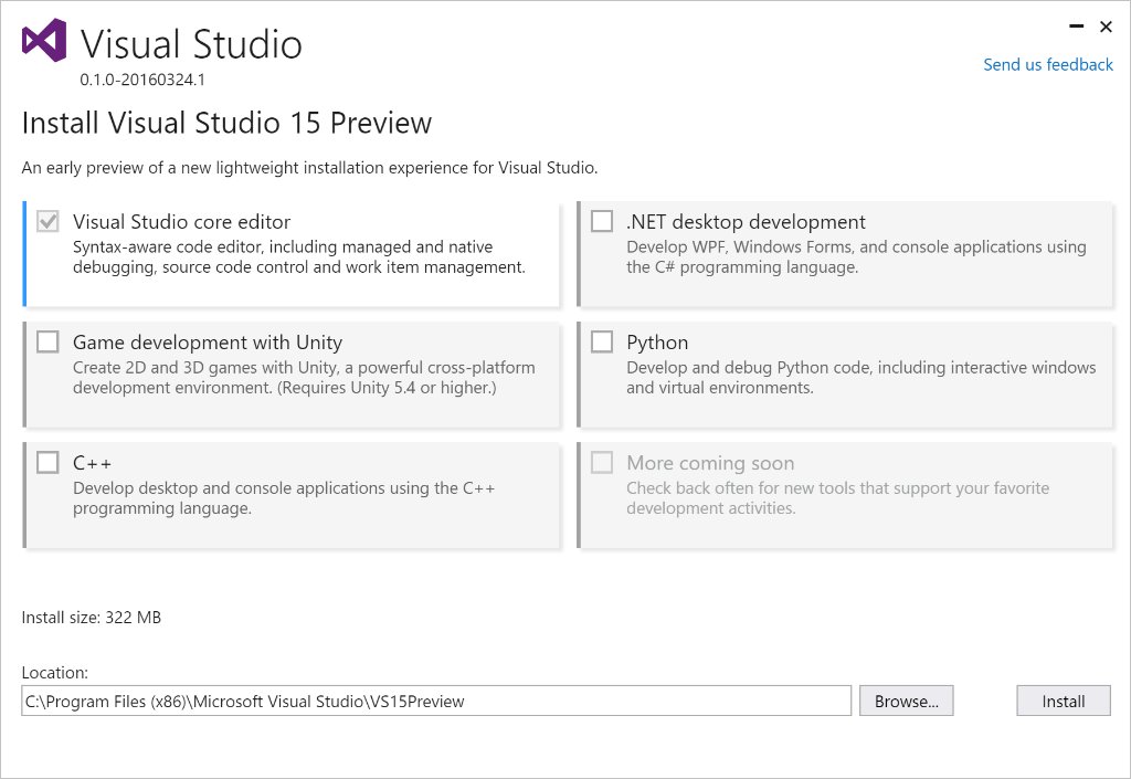 VisualStudio's tweet image. So you want to install only the tools to get you productive fast? Check out #VisualStudio15: spr.ly/6014Bcuek